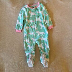 CARTER'S Baby GIrl's FLEECE FOOTED ZIPPER SLEEPER Unicorn Pattern in color Mint
